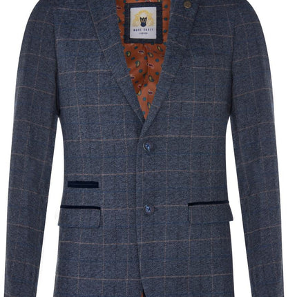 Marc Darcy Mens Tweed Blazer Scott Blue Check Herringbone Smart Formal Jacket