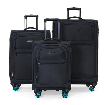 Soft Shell Black 1680D Polyester Suitcase Set 8 Wheel TSA Lock Luggage