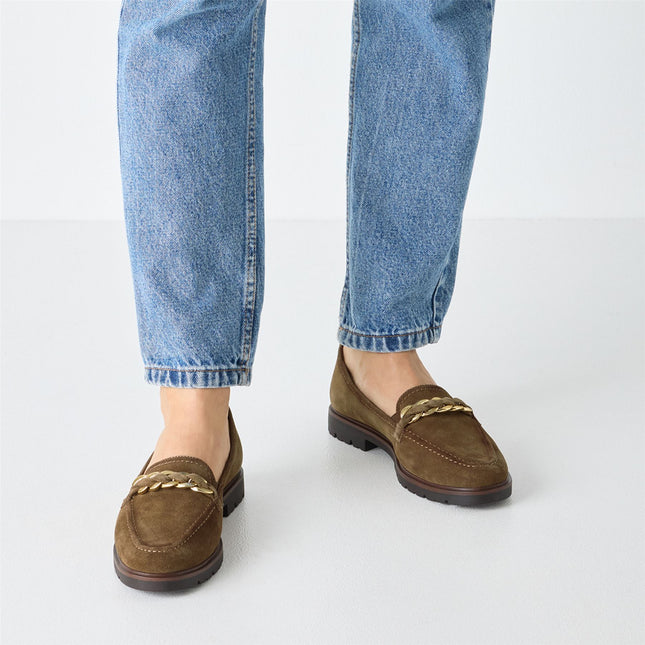 Tamaris Womens Camel Brown Suede Leather Loafers Shoes