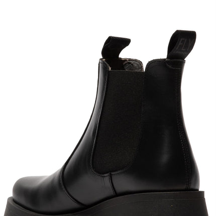Fly London Womens Black Medi789 Wedged Chelsea Ankle Leather Platform Boots