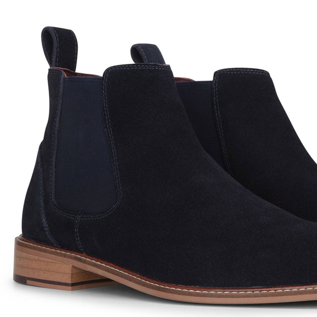 London Brogues Men's Navy Blue Suede Leather Slip-On Chelsea Ankle Boots