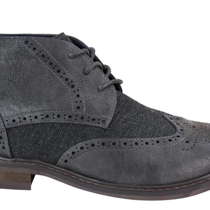 Mens Classic Tweed Oxford Brogue Ankle Boots In Grey Leather