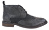 Mens Classic Tweed Oxford Brogue Ankle Boots In Grey Leather