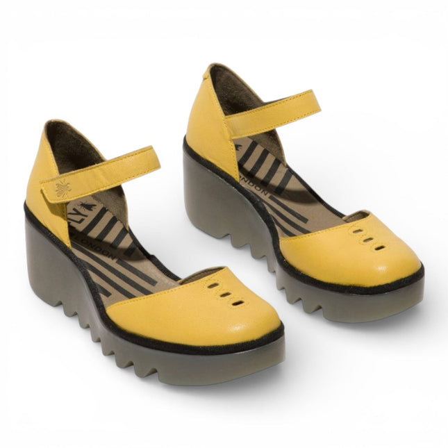 Fly London Women's Yellow BISO305FLY Suede Leather Wedge Sandals