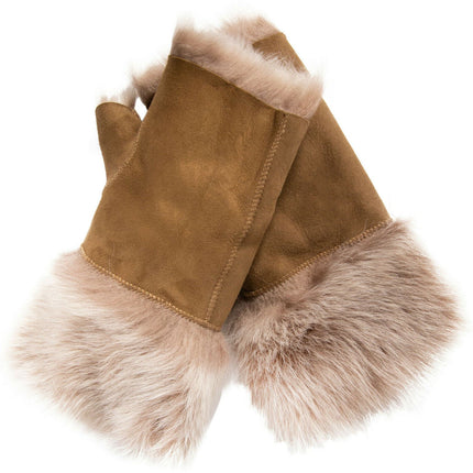 Womens Shearling  Mittens Fingerless Cuffs Toscana Suede Sheepskin Fur