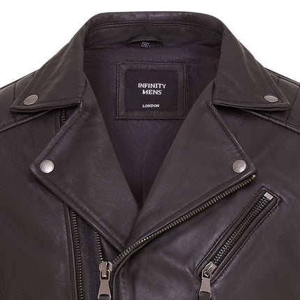 Mens Slim Fit Brando Style Double Cross Zip 100% Leather Biker Jacket