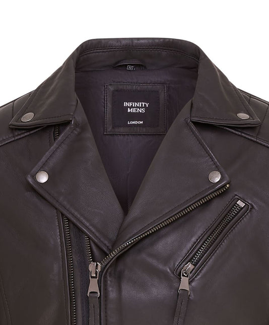 Mens Slim Fit Brando Style Double Cross Zip 100% Leather Biker Jacket