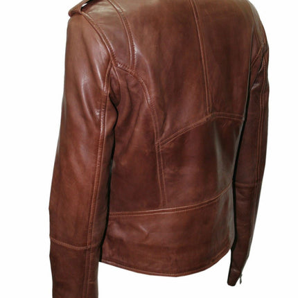 Womens Chestnut Leather Biker Jacket-Reynosa