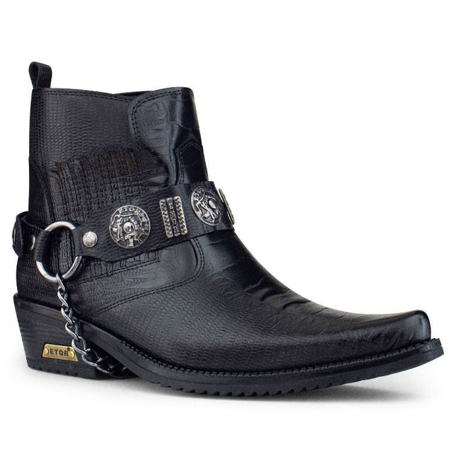 Men's Black Leather Winklepicker Western Gothic Boots