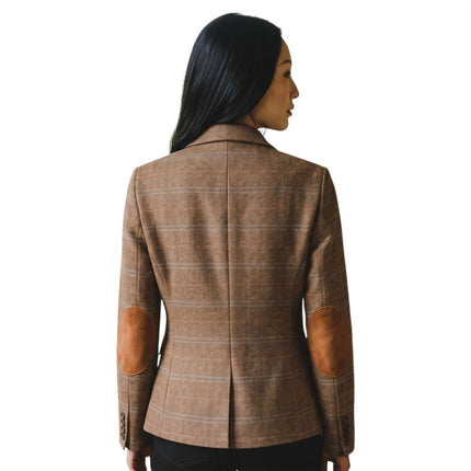 Women's Oak Brown 2 Piece Check Formal Tweed Blazer & Waistcoat Set - TPSTZ-7