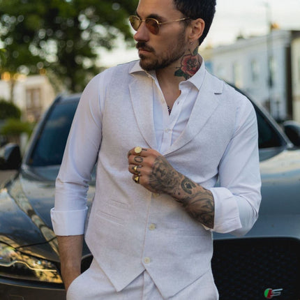 Men's Summer 2 Piece Suit Linen Formal Grey Waistcoat Trousers