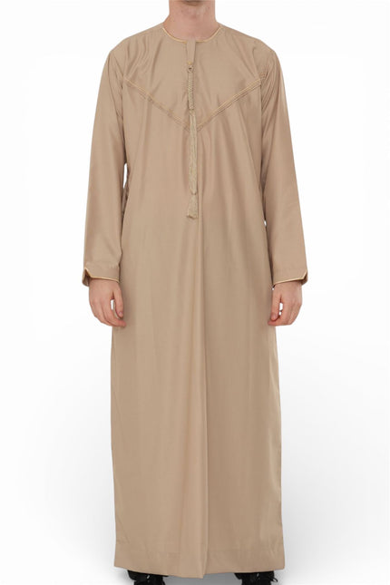 Men's Ramadan Beige Moroccan Jubba Robe Djellaba Eid Thobe - TT-007