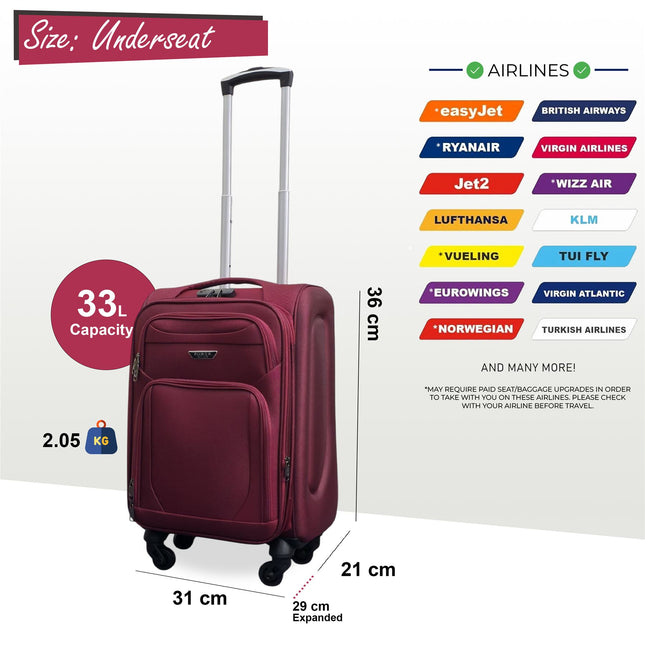 Soft Shell Lightweight Nylon Suitcase Set 4 Wheel Travel Case Holiday Bags