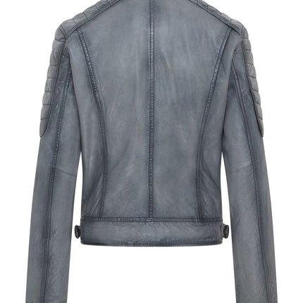 Womens Retro Biker Quilted Vintage Leather Fitted Motorcycle Jacket
