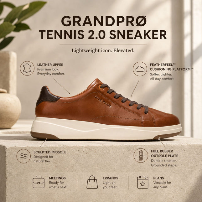Cole Haan Men's GrandPro Luxe Mile Trainer Brown Leather Sneakers - C42753