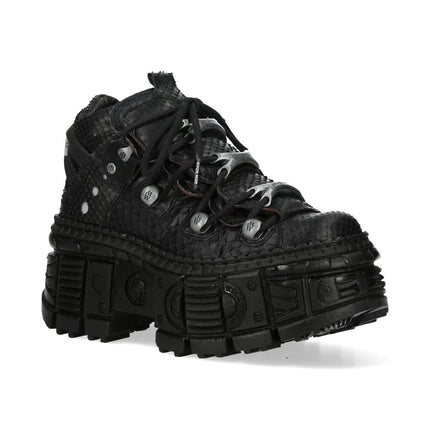 New Rock M-106Wall-C65 Python Black Leather Platform Ankle Boots