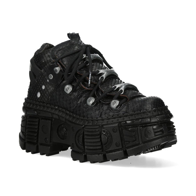 New Rock M-106Wall-C65 Python Black Leather Platform Ankle Boots