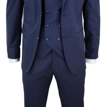 Men's 3 Piece Navy Blue Pinstripe Retro Suit