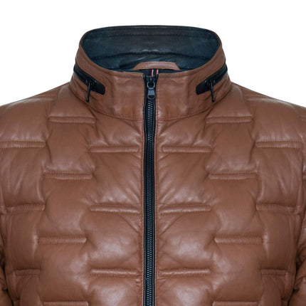 Men's Puffer Quilted Bomber Leather Jacket - Recife