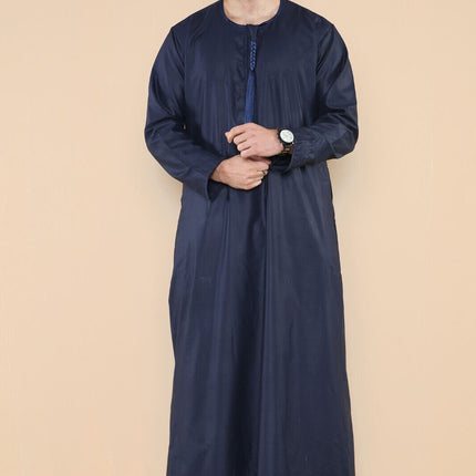 Mens Navy Thobe Jubba Saudi Islamic Arab Eid Emirati Kaftan Jubbah Tassel Robe