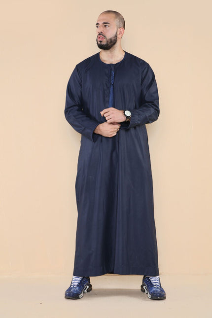 Mens Navy Thobe Jubba Saudi Islamic Arab Eid Emirati Kaftan Jubbah Tassel Robe
