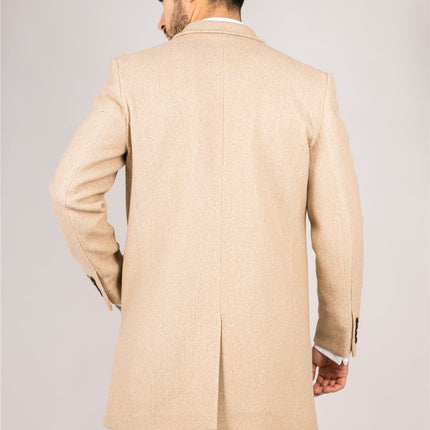 Men's Wool Blend Classic Collar Beige Overcoat