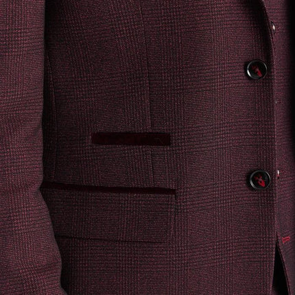 Men's Wine Suit Blazer Prince Of Wales Formal Blazer