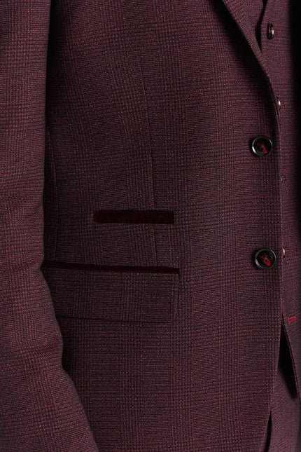 Men's Wine Suit Blazer Prince Of Wales Formal Blazer