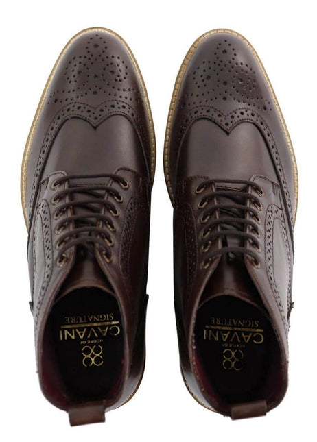 Mens Classic Oxford Brogue Ankle Boots In Brown Leather