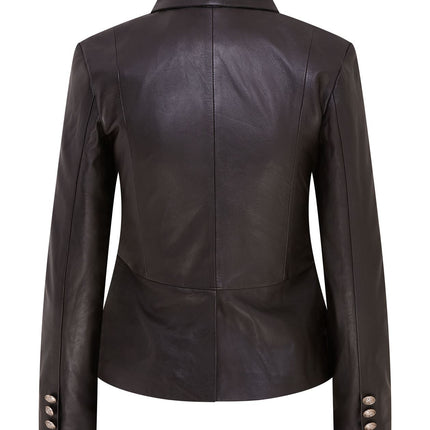 Womens Black Edwardian Gothic Victorian Leather Biker Jacket