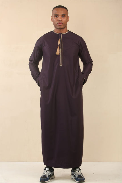 Men's Omani Eid Purple Thobe  Saudi Emirati Jubba Robe