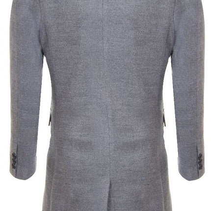 Mens 3/4 Long Double Breasted Grey Crombie Overcoat Wool Coat Peaky Blinders