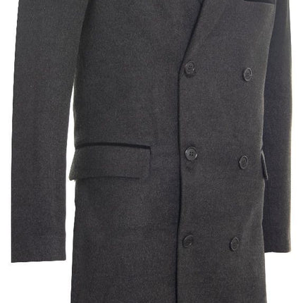 Mens 3/4 Grey Long Double Breasted Crombie Overcoat Wool Coat Peaky Blinders
