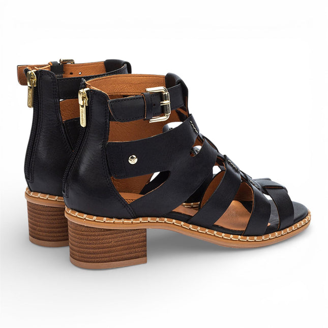 Pikolinos Women's Black Leather Block-Heel Gladiator Sandals - Blanes
