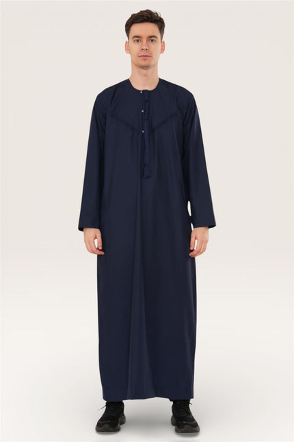 Men's Eid Navy Blue Moroccan Jubba Robe Djellaba Ramadan Eid Thobe - HM11
