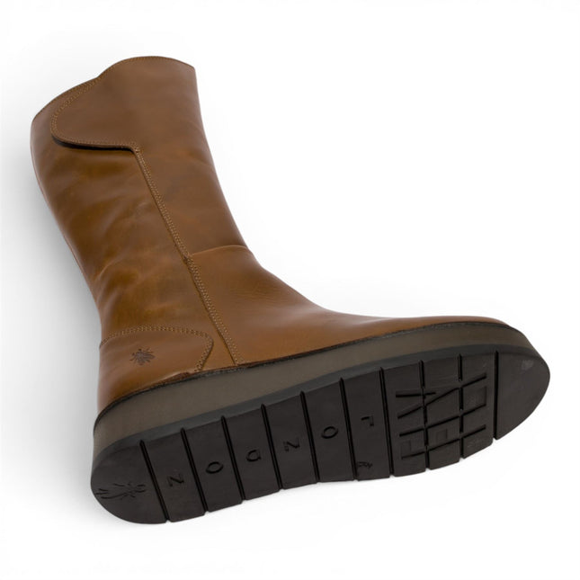 Fly London Womens Tan Leather High Pull On Long Boots - RHEA042