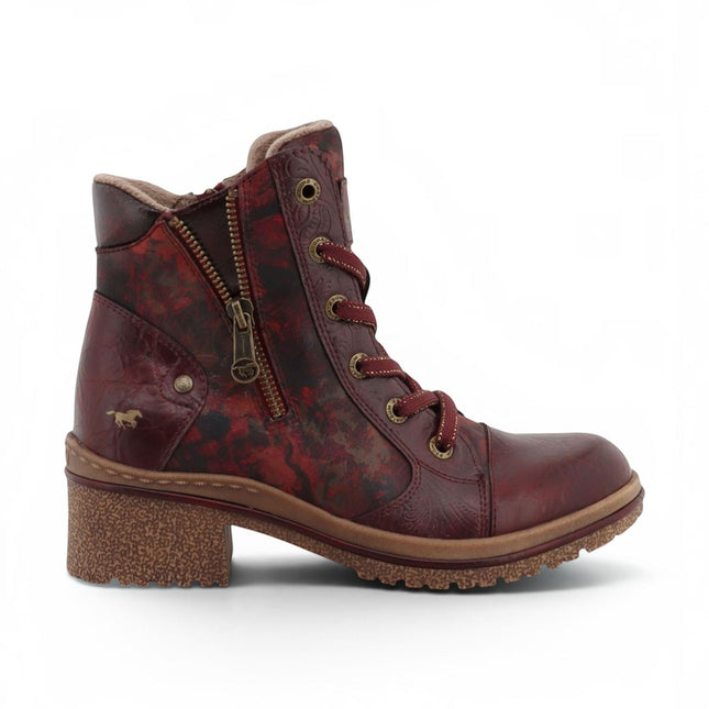 Mustang Women's Burgundy Floral Lace-Up Winter Ankle Boots - M0092001