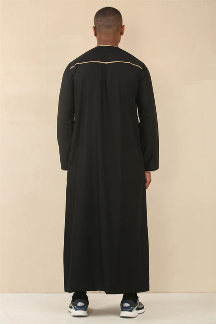 Men's Omani Eid Black Thobe  Saudi Emirati Jubba Robe