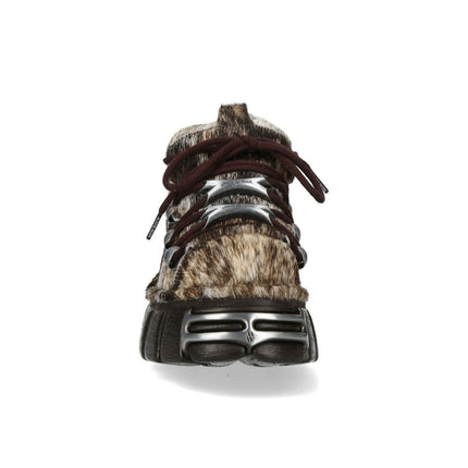 New Rock Brown Fur Leather Gothic Platform Ankle Boots - M-120N-C114