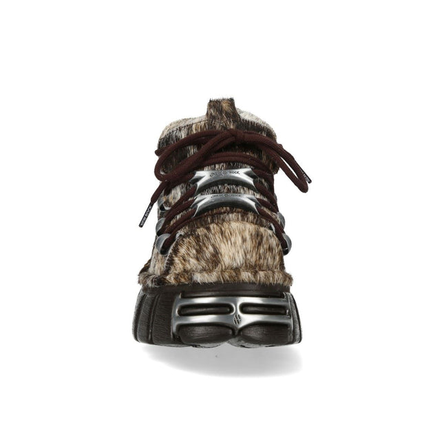 New Rock Brown Fur Leather Gothic Platform Ankle Boots - M-120N-C114