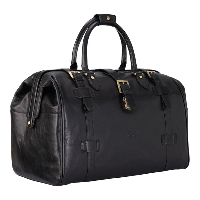 Genuine Leather Black Duffle Holdall Vintage Travel Gym Bag - Windsor