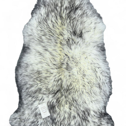 Genuine Black Wolf Tip Sheepskin Natural Silky Soft Fluffy Real Wool Rug