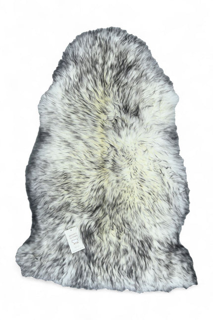 Genuine Black Wolf Tip Sheepskin Natural Silky Soft Fluffy Real Wool Rug