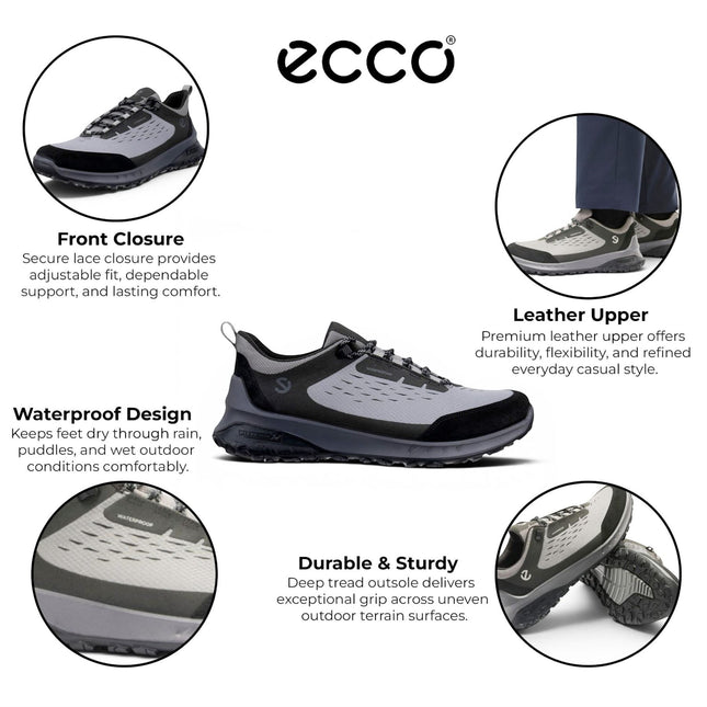Ecco Men's Black Grey Leather Waterproof Outdoor Trainer Sneaker Shoes - ULT-TRN