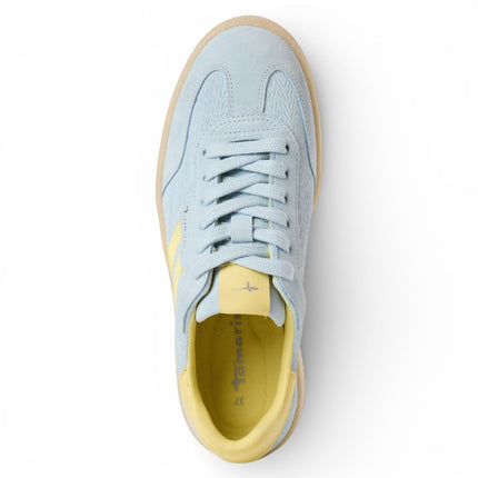 Tamaris Women's Blue Leather Yellow Stripes Trainers Sneaker Shoes