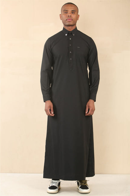 Men's Black Thobe Arab Saudi Emirati Islamic Clothing Jubba Robe