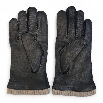 Men’s Black Italian Leather Warm Wool Lining Winter Gloves - M-LGV-405