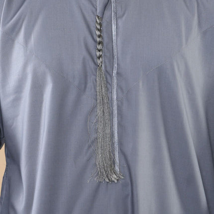 Mens Grey Thobe Jubba Saudi Islamic Arab Eid Emirati Kaftan Jubbah Tassel Robe