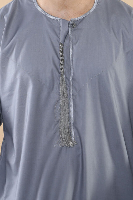 Mens Grey Thobe Jubba Saudi Islamic Arab Eid Emirati Kaftan Jubbah Tassel Robe