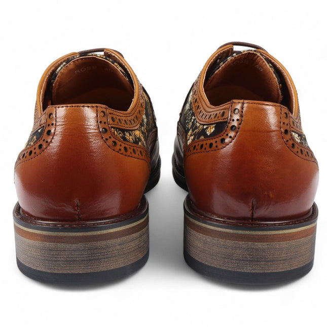 Justin Reess Men's Brown Leather Floral Print Brogue Dress Shoes - Ross